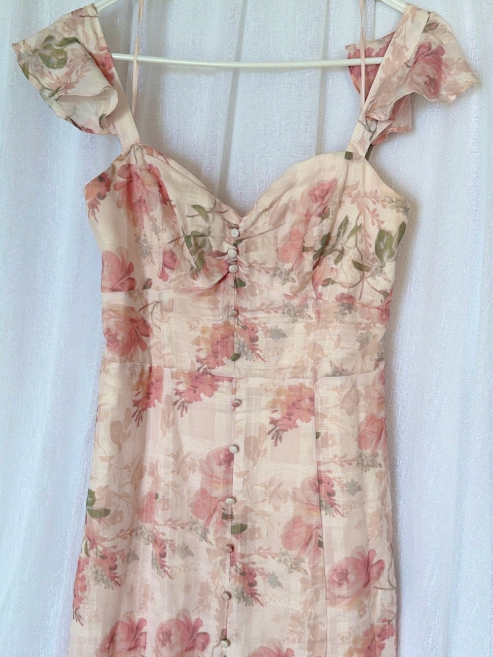 GUESS Floral Pink Ruffle-Strap Dress